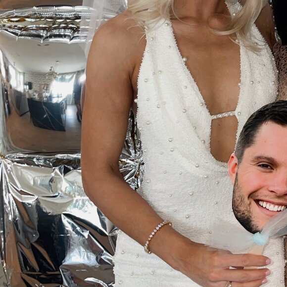 Oh Polly Versailles Deep Plunge Embellished Mini Dress in White - Picture 2 of 5